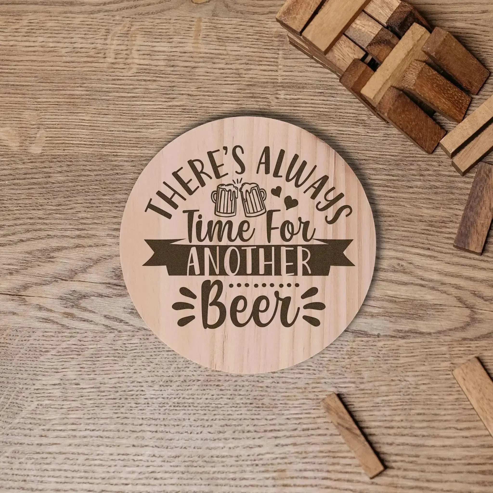 Beer Designs Round Wooden Coasters (Set of 4) - Burn Wow