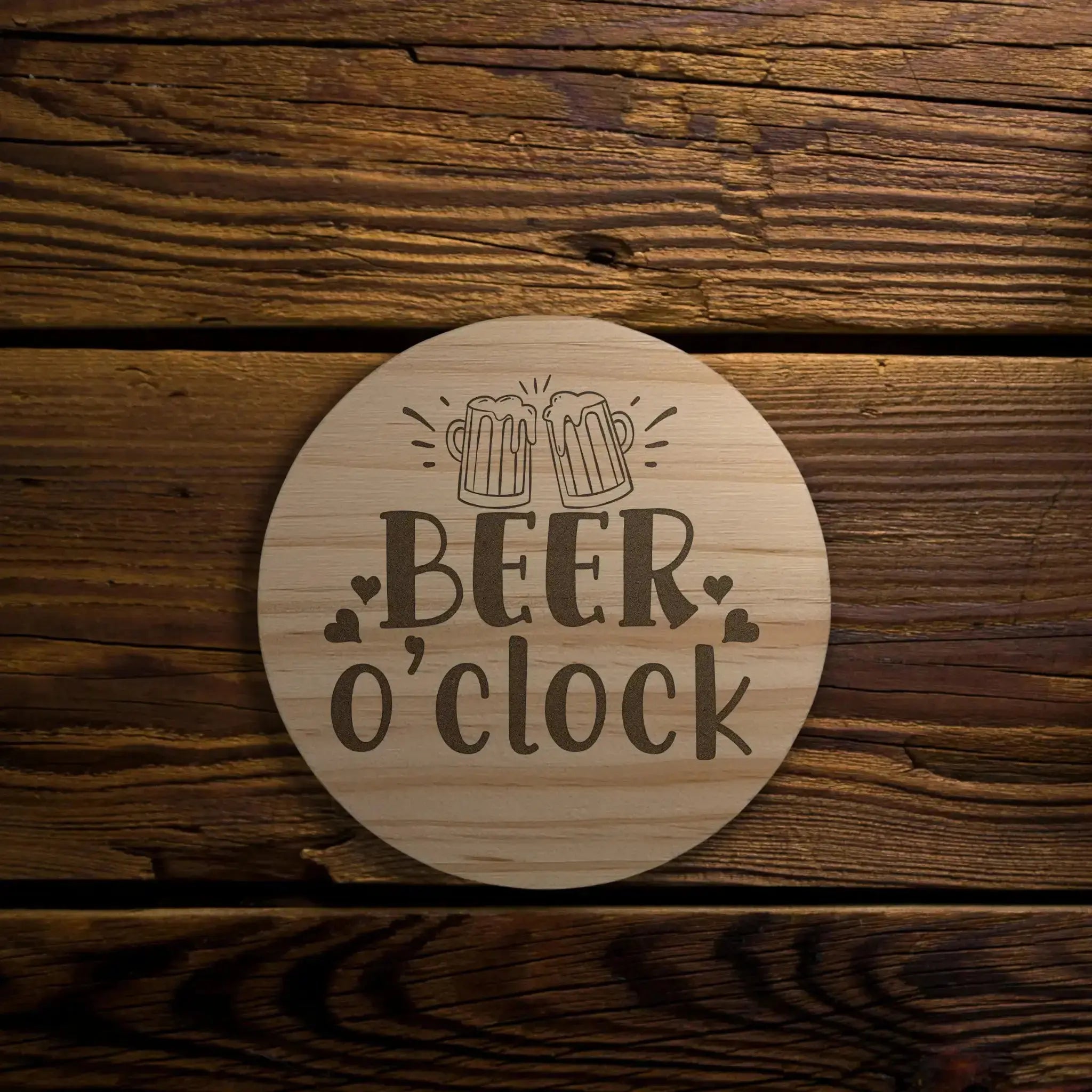 Beer Designs Round Wooden Coasters (Set of 4) - Burn Wow