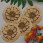 Floral Designs Round Wooden Coasters (Set of 4) Burn Wow