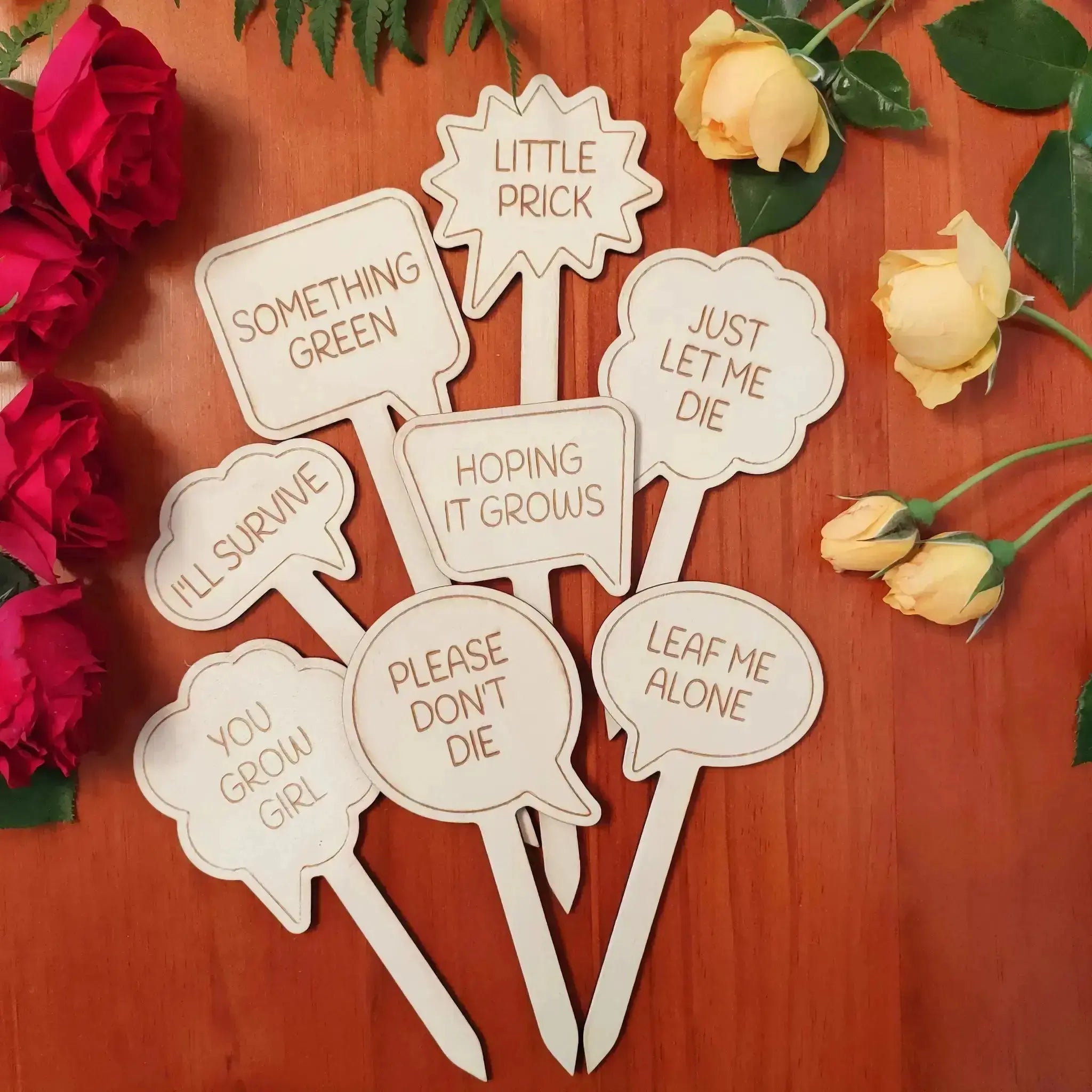 Funny Sayings Garden Markers (Set of 4) Burn Wow