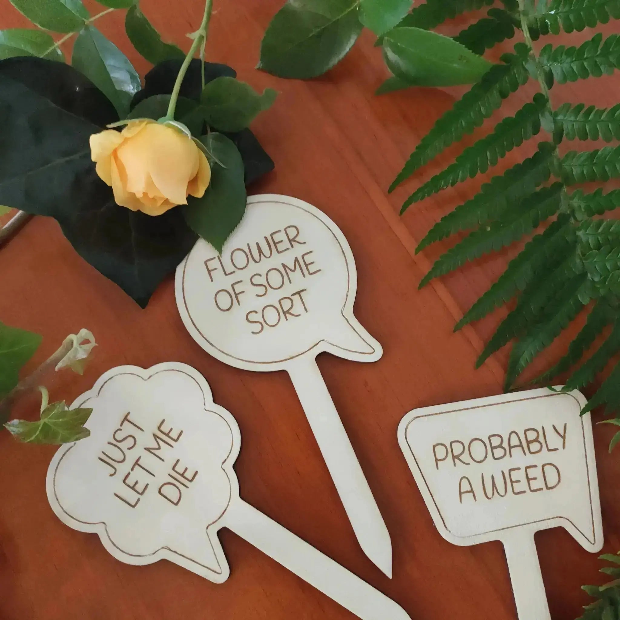 Funny Sayings Garden Markers (Set of 4) Burn Wow