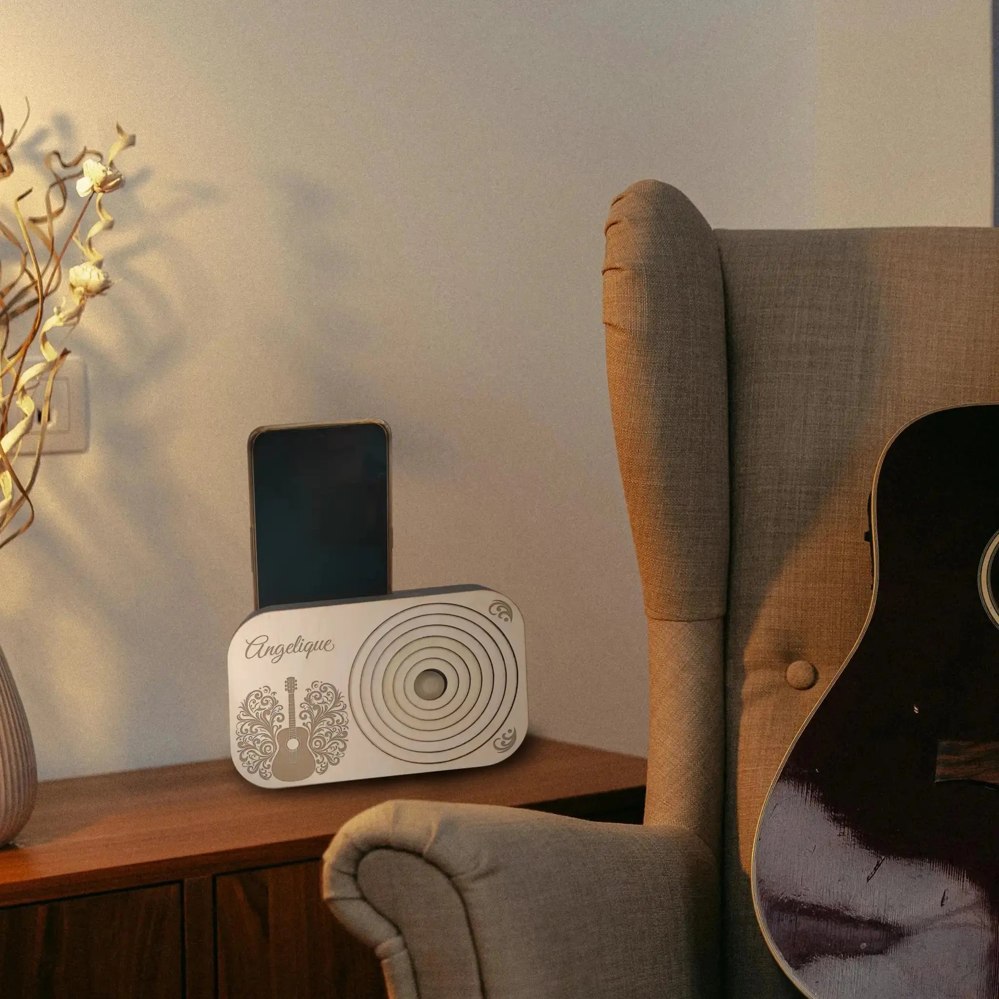 Music Designs Wooden Phone Speaker Box Burn Wow