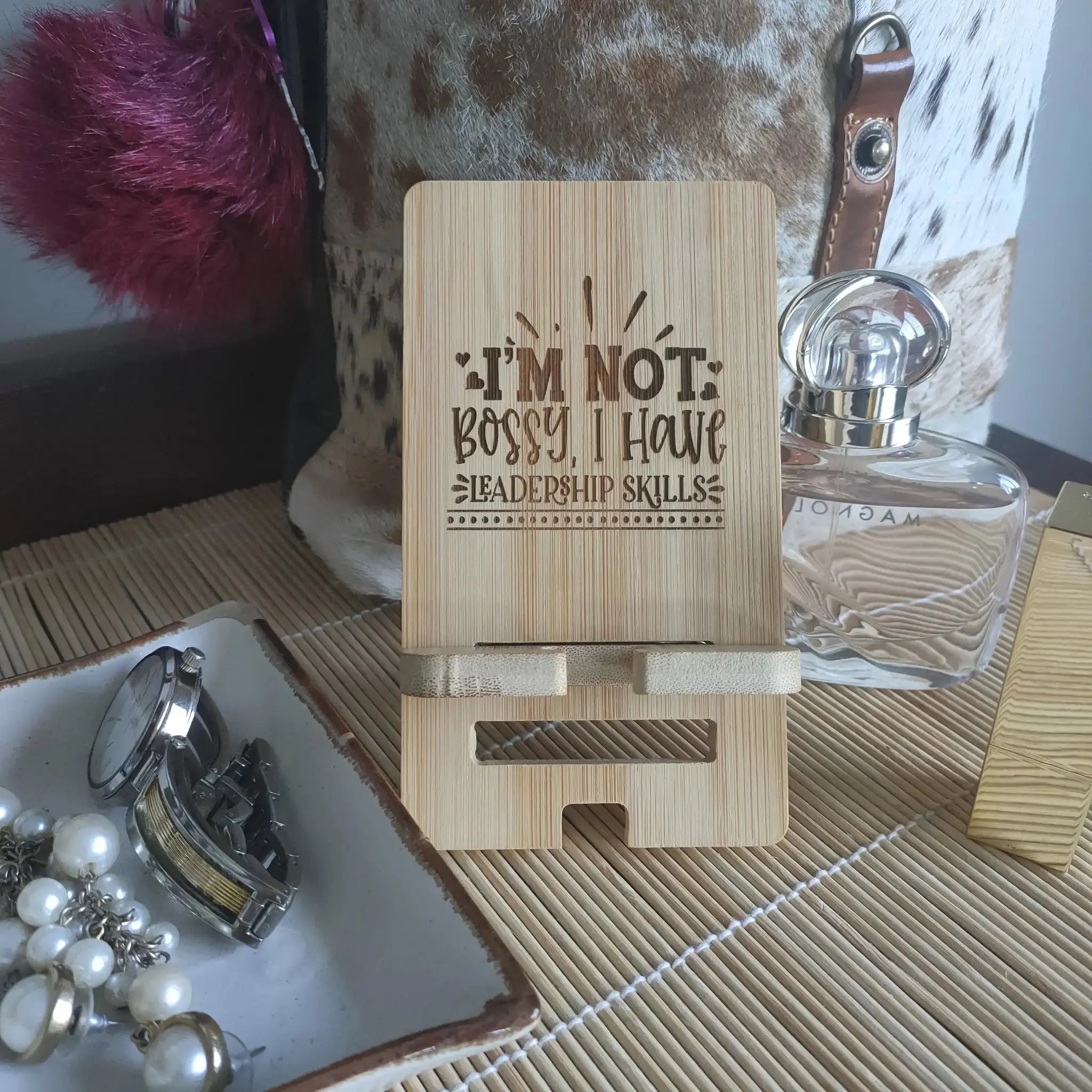 Bamboo Phone Stand for Teen Girls Burn Wow
