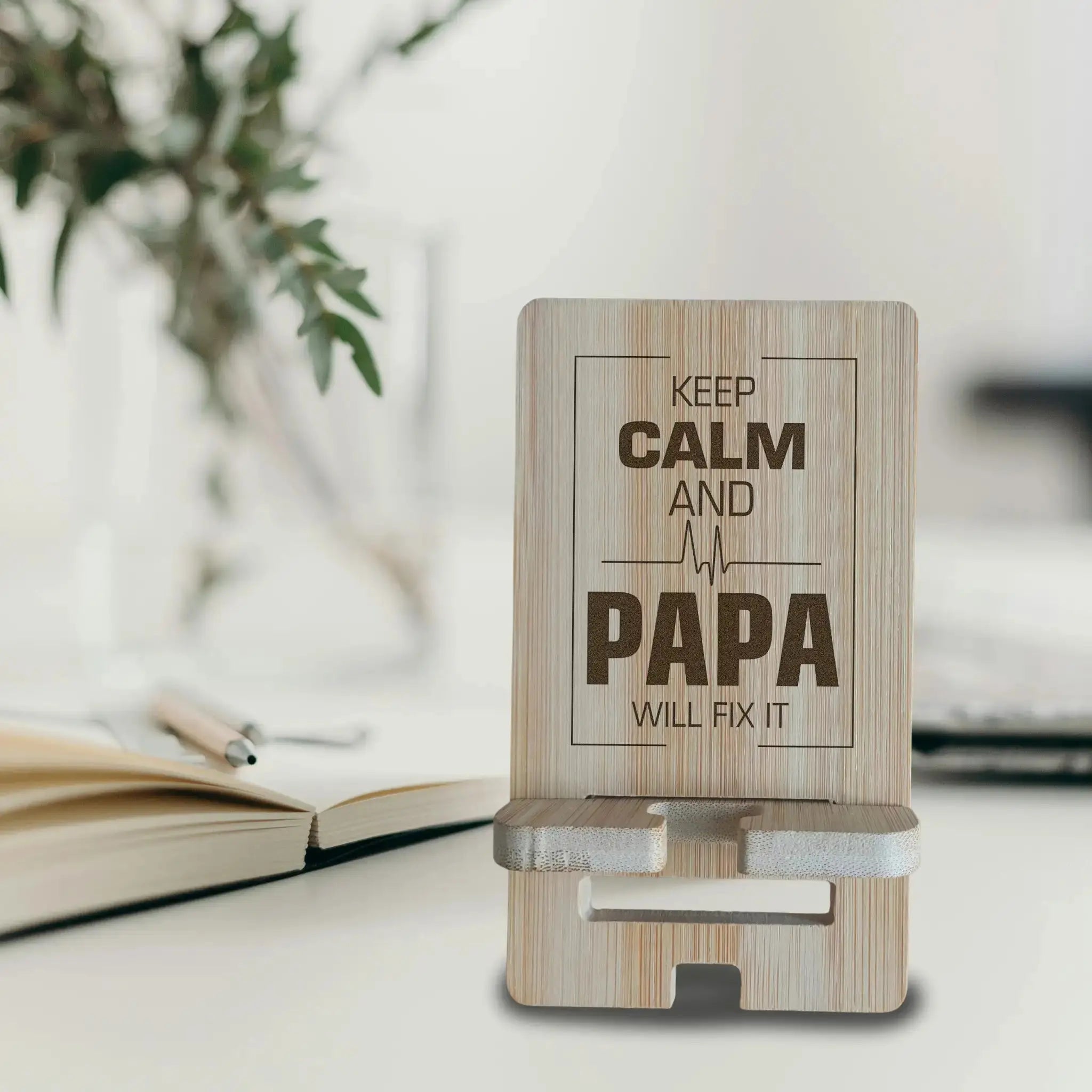 Bamboo Phone Stand for Dad Burn Wow