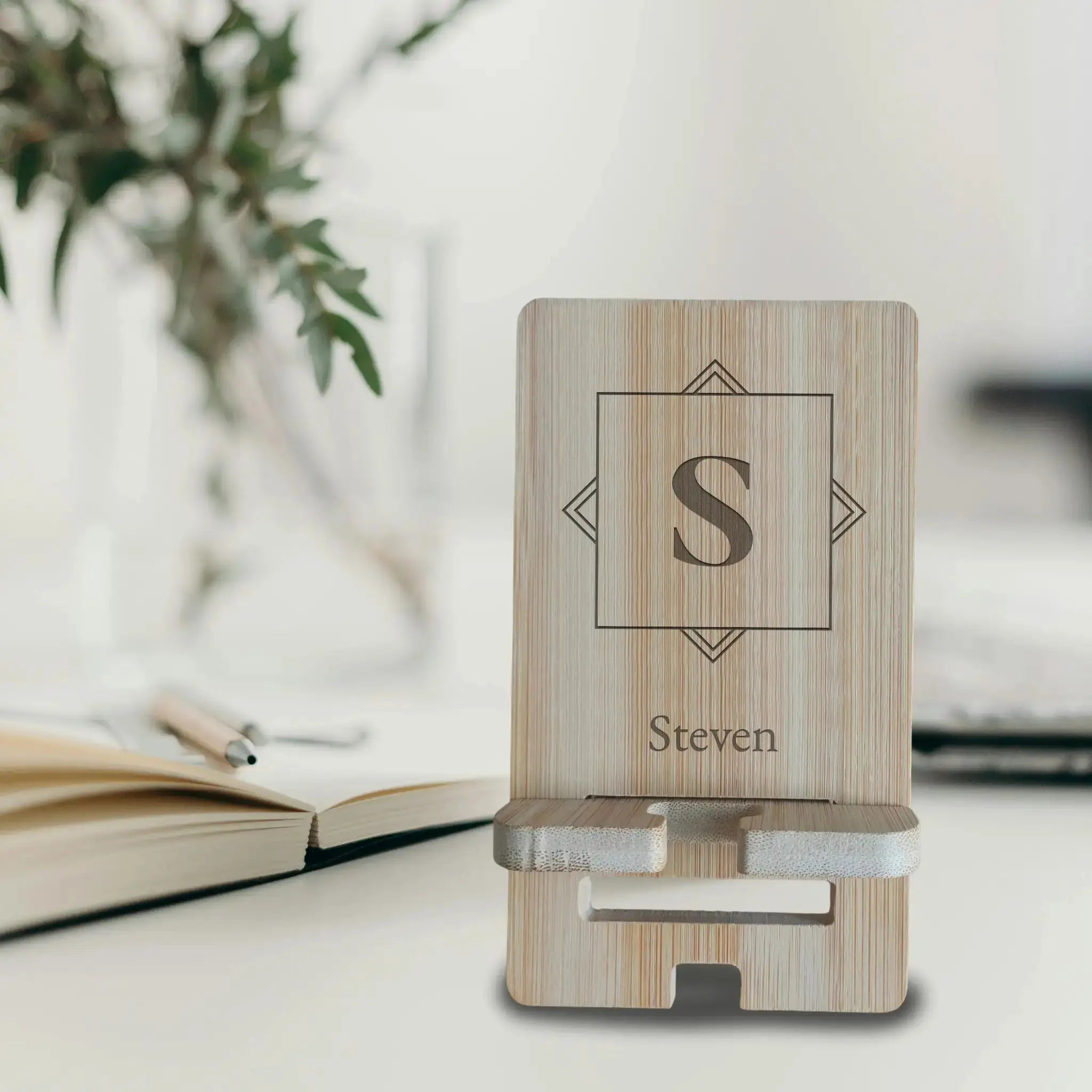 Monogram Bamboo Phone Stand Burn Wow