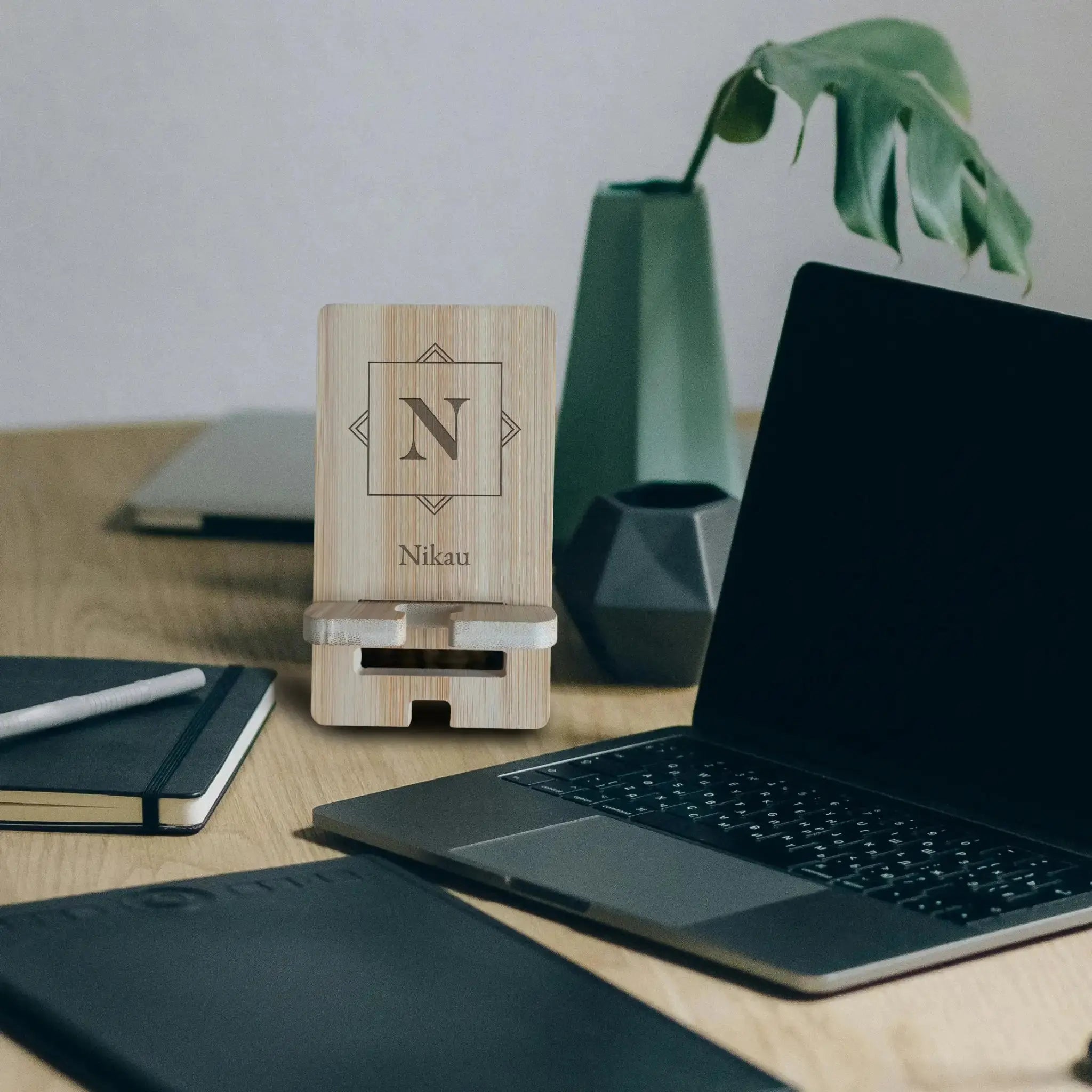 Monogram Bamboo Phone Stand Burn Wow