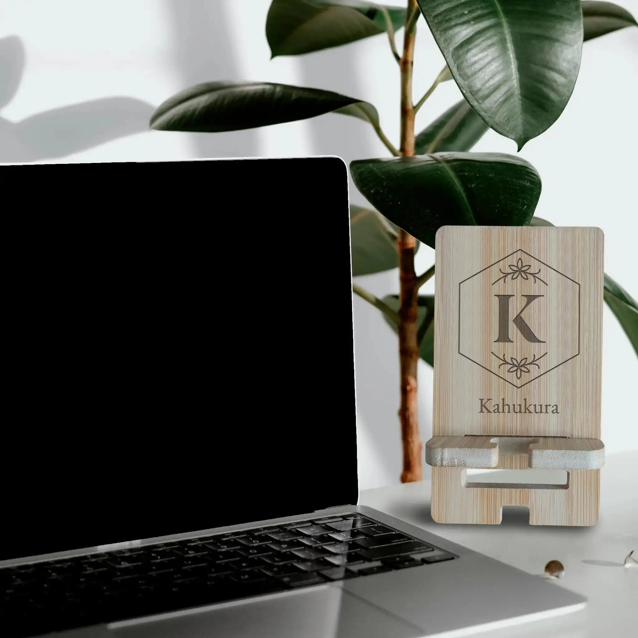 Monogram Bamboo Phone Stand Burn Wow