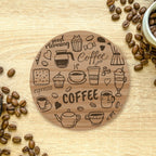 Coffee Designs Round Wooden Coasters (Set of 4) Burn Wow