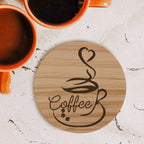 Coffee Cup Designs Round Wooden Coasters (Set of 4) Burn Wow