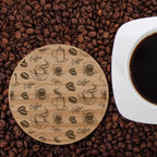 Coffee Designs Round Wooden Coasters (Set of 4) Burn Wow