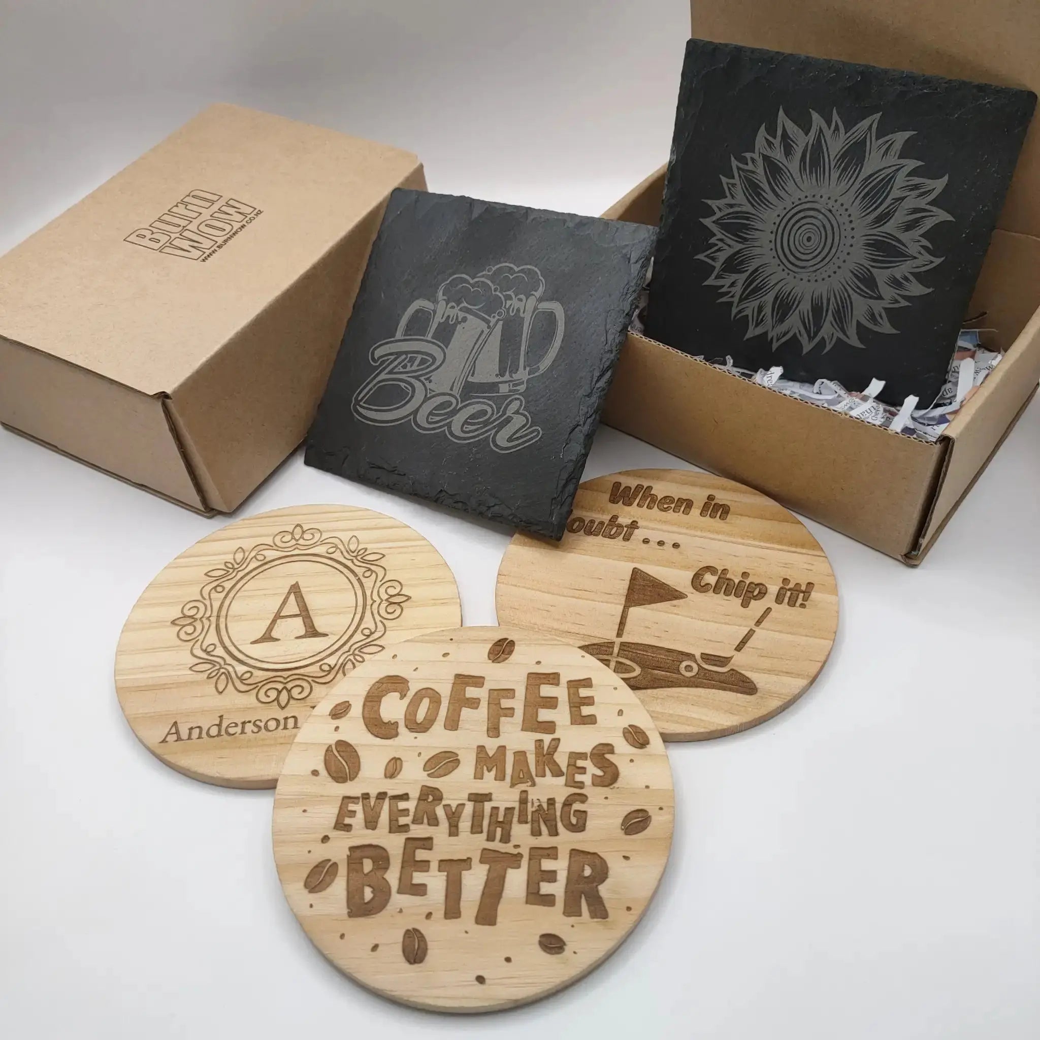 Beer Designs Slate Coasters (Set of 2) Burn Wow
