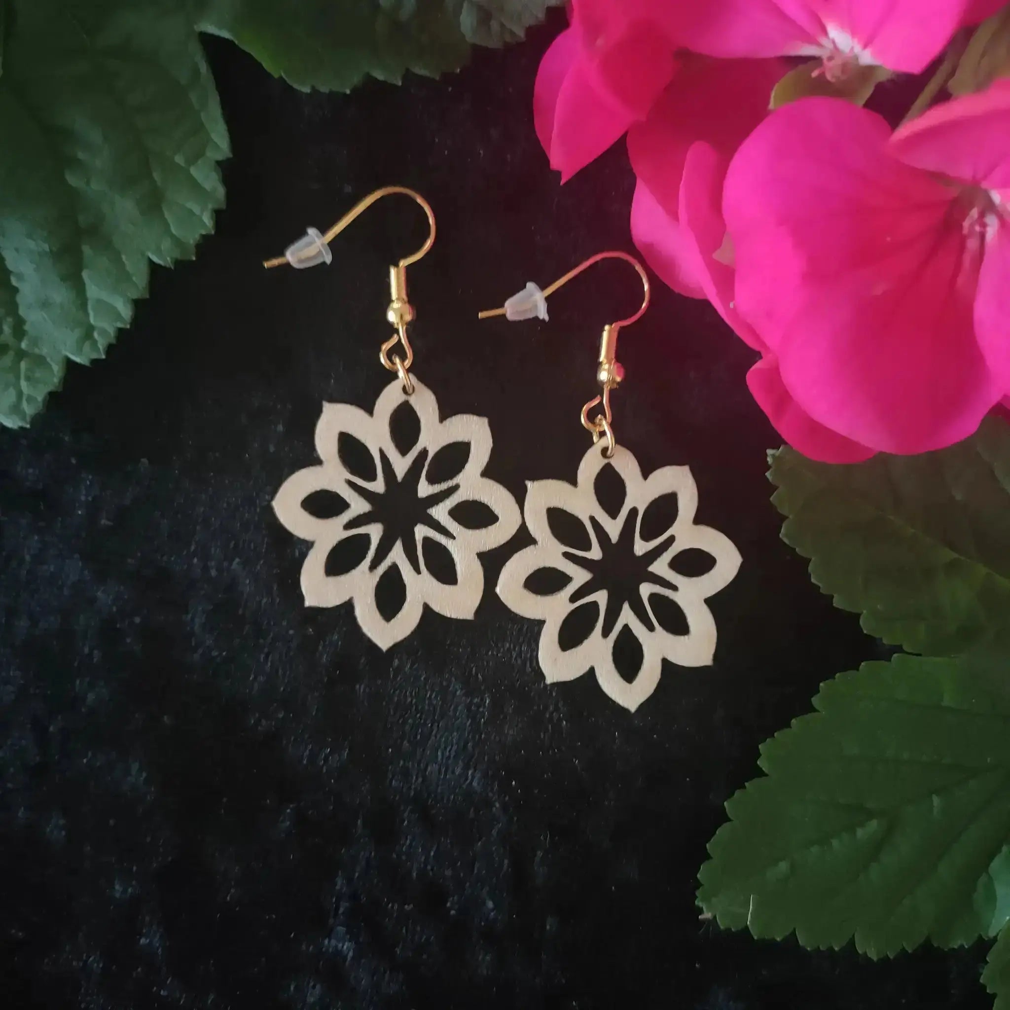 Tropical Wood Earrings Burn Wow