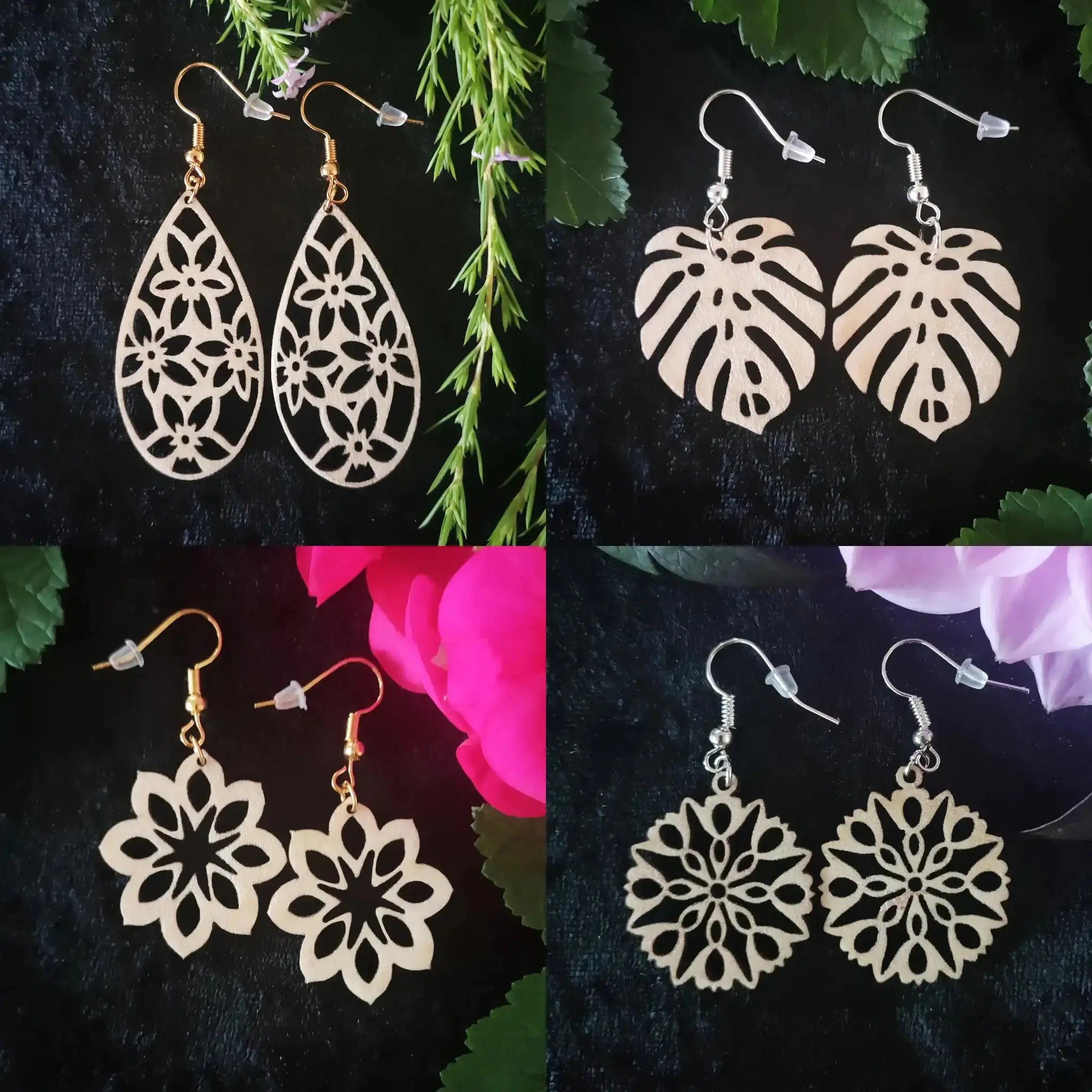 Tropical Wood Earrings Burn Wow