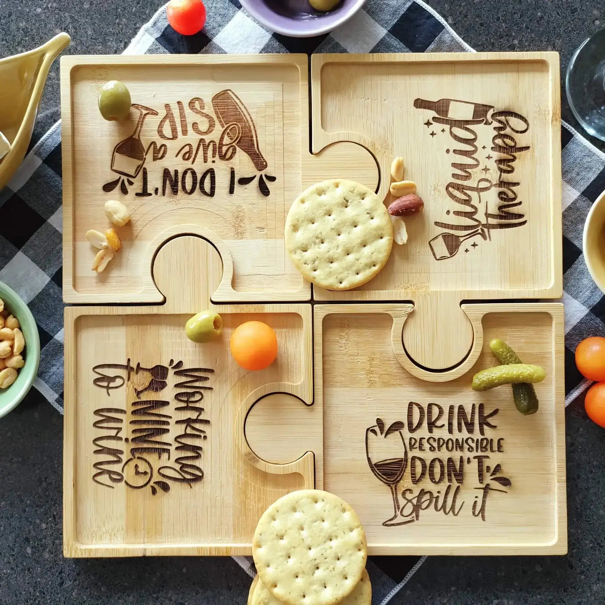 Custom Text Wine Puzzle Snack Trays (Set of 4) Burn Wow