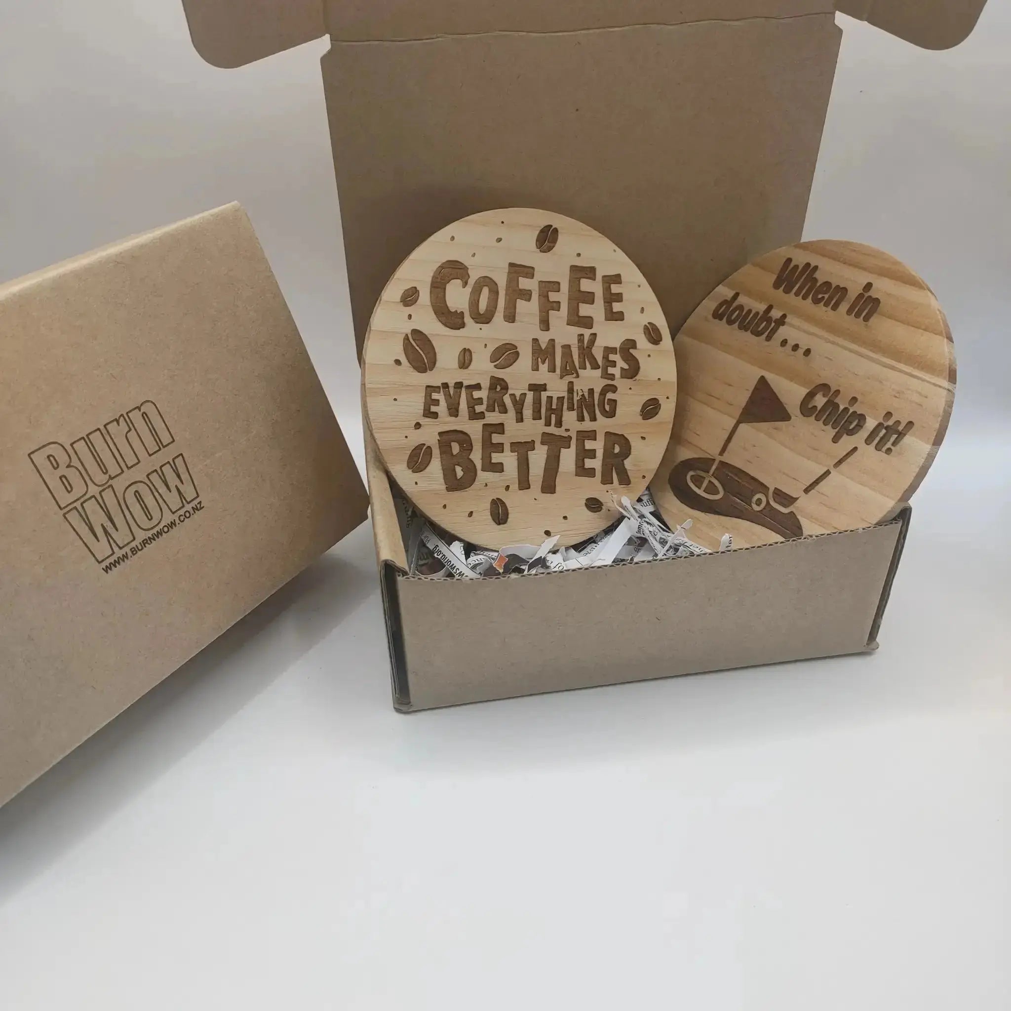 Beer Designs Round Wooden Coasters (Set of 4) - Burn Wow